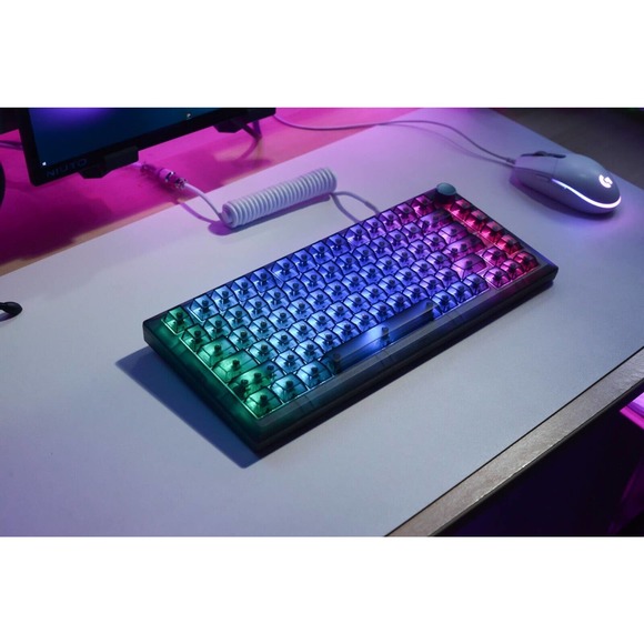 Custom Modded Transparent DK75 Keyboard Hot Swap PCB RGB Lights Keycaps Switches - Picture 1 of 16